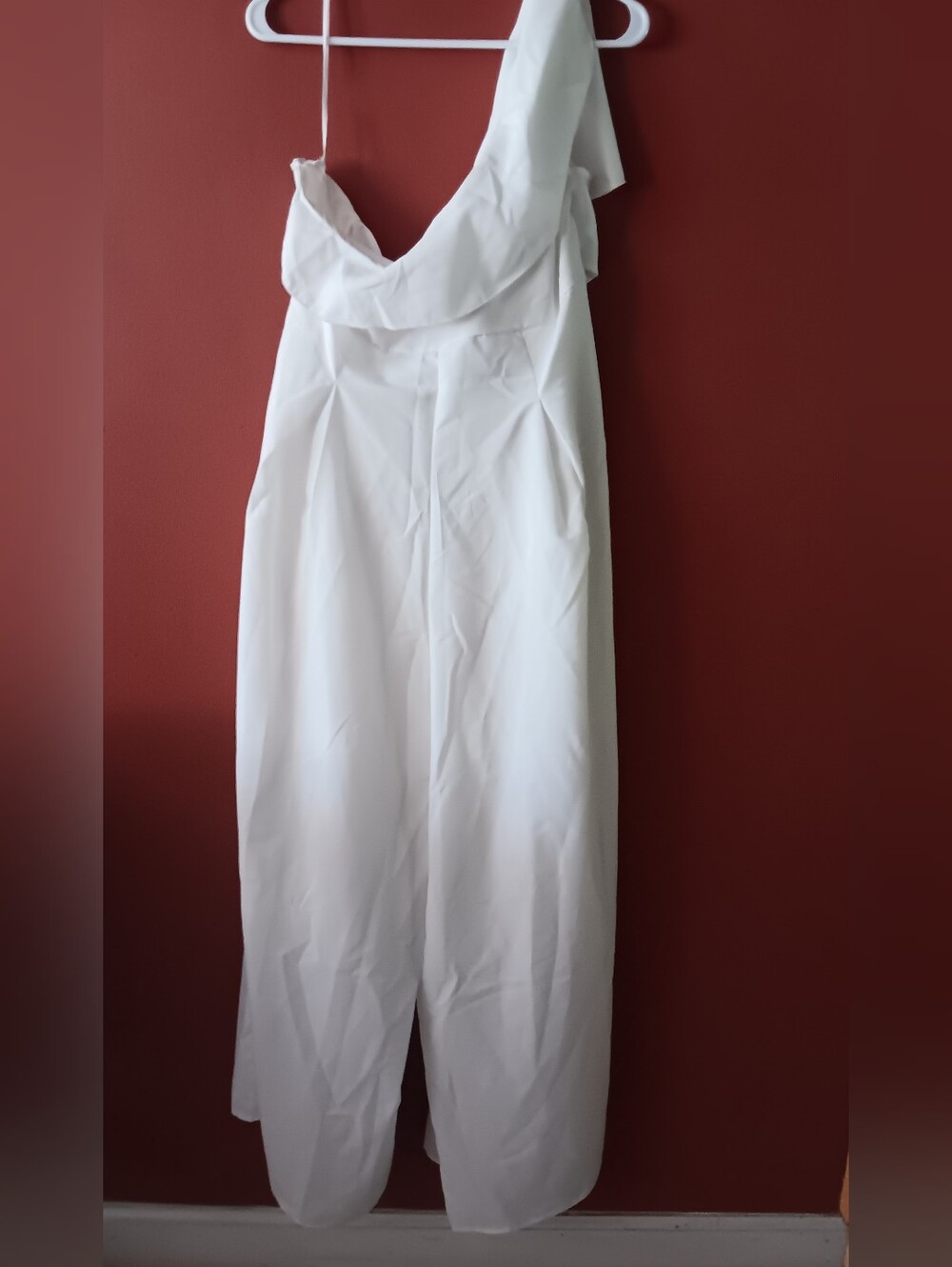 SHEIN White One-Shoulder Ruffled Jumpsuit